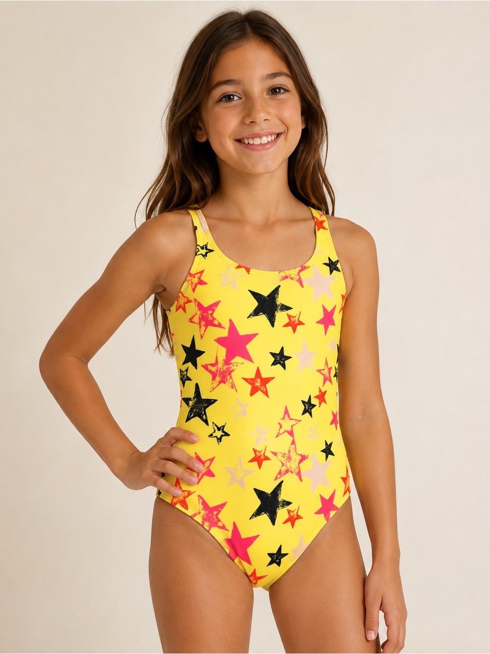 Molo Recycled Girls' Yellow Star Print One-Piece Swimsuit Size 10